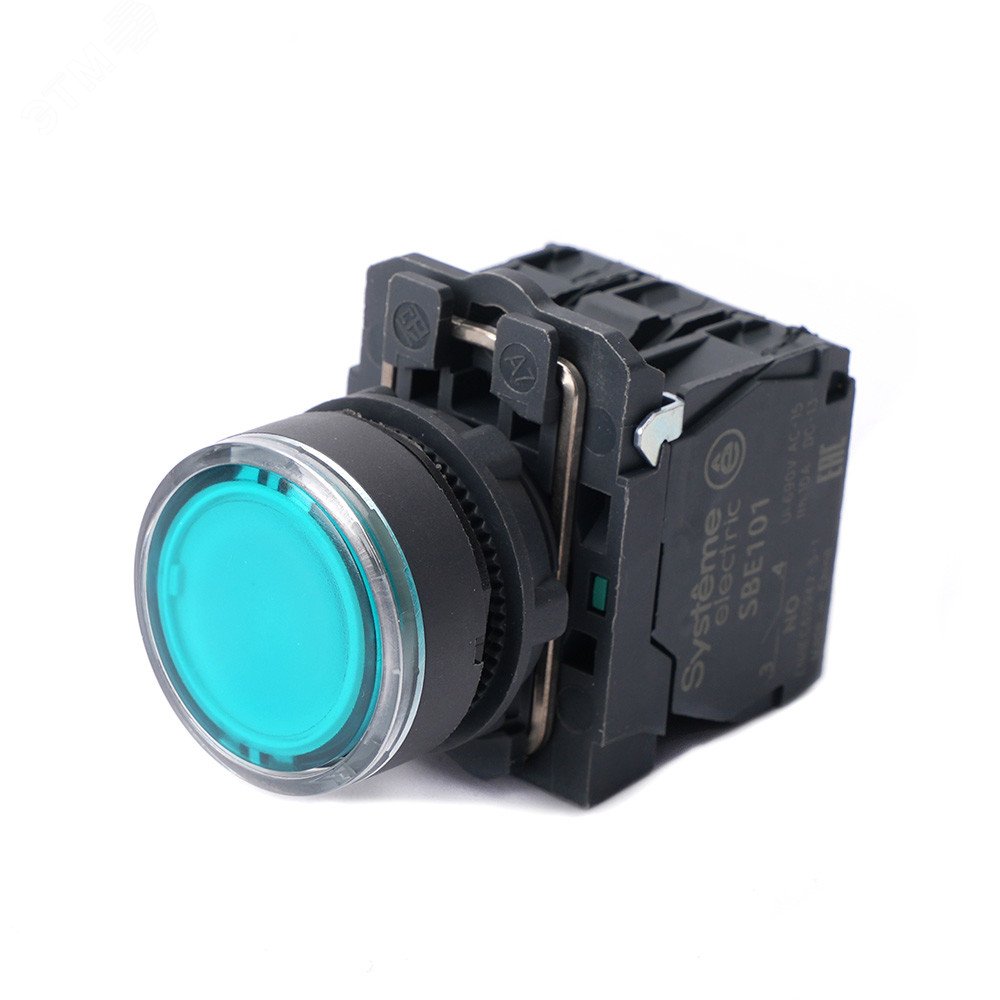 Изображение товара Кнопка SB5 с подсветкой 22мм зеленая пластик IP65 230-240В AC 1НО+1НЗ