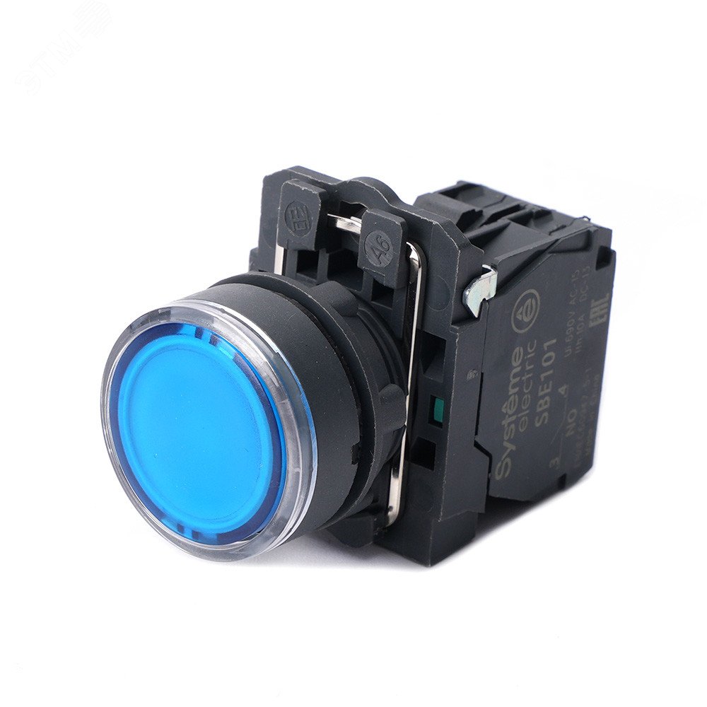 Изображение товара Кнопка SB5 с подсветкой в сборе модуль 22 мм синяя пластиковая 230-240 В AC