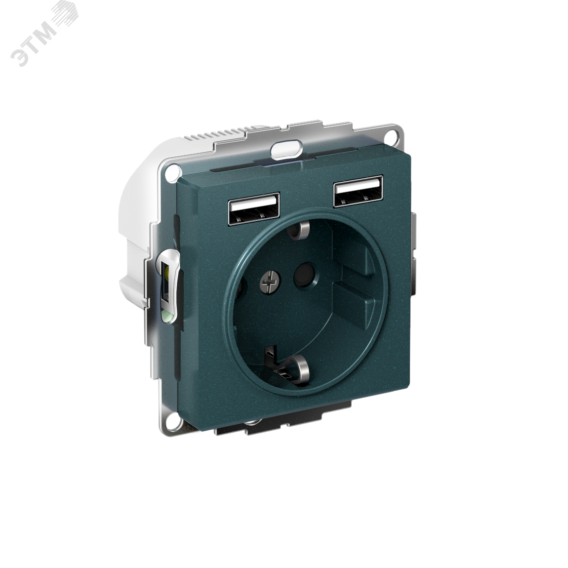 Изображение товара Розетка ATLASDESIGN 16А с USB, заземлением и шторками, цвет изумруд