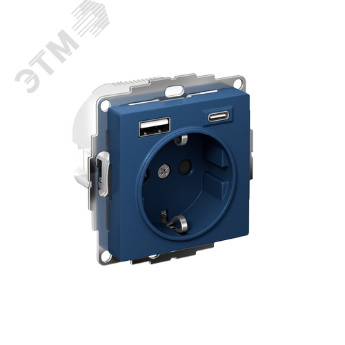 ATLASDESIGN РОЗЕТКА 16А c 2 USB A+C, 5В/2,4А/3,0А, 2х5В/1,5А, механизм, АКВАМАРИН - фото 1