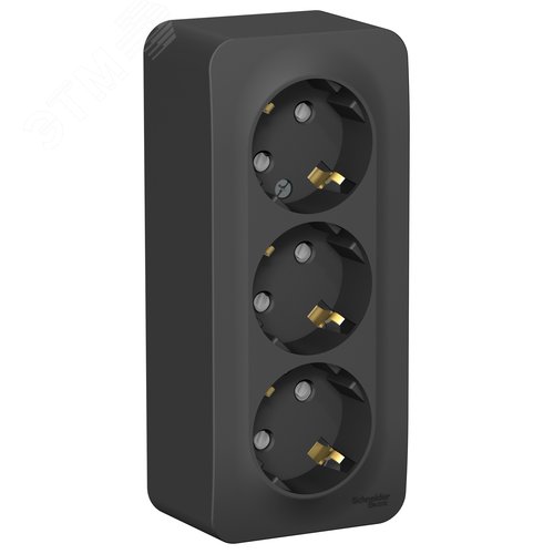 Розетка BLANCA наружная трехпостовая, с заземлением, со шторками, с изолирующей пластиной, 16А, 250В, антрацит - фото 2