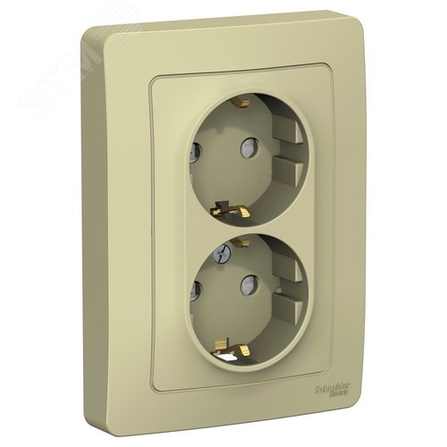 BLANCA С/У РОЗЕТКА двойная с заземлением со шторками, 16А, 250В, БЕЖЕВЫЙ - фото 1