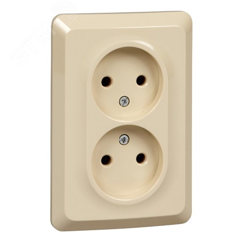 ЭТЮД Розетка двойная скрытая без заземления без шторок 16А 250B кремовый - фото 1