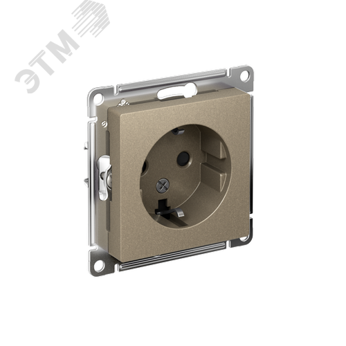 Изображение товара Розетка ATLASDESIGN с заземлением со шторками 16А механизм шампань (шт)