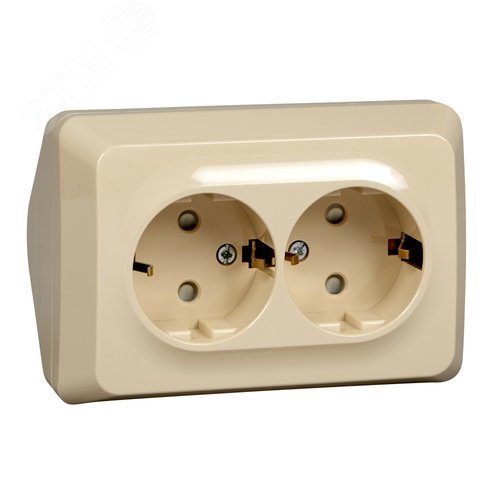 ЭТЮД Розетка угловая двойная открытой установки с заземлением со шт. 16А 250B,кремовый - фото 1
