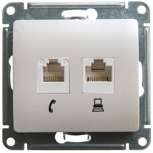 Изображение товара GLOSSA Розетка двойная RJ11+RJ45 категория 5E перламутр в рамку (шт)
