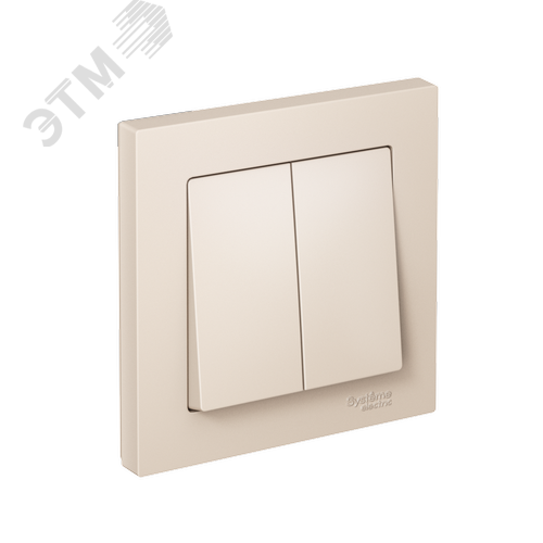 Выключатель двухклавишный ATLASDESIGN схема 5 10АХ в сборе бежевый - фото 1