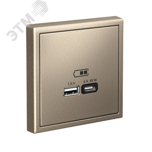 ARTGALLERY USB розетка A + тип-C 45Вт высокоскор.заряд. QC, PD, механизм, шампань - фото 4