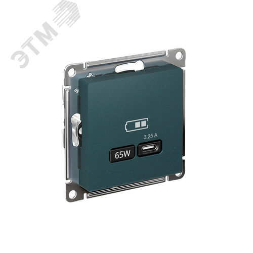 ATLASDESIGN USB розетка тип-С 65Вт высокоскор.заряд. QC, PD, механизм, изумруд - фото 1