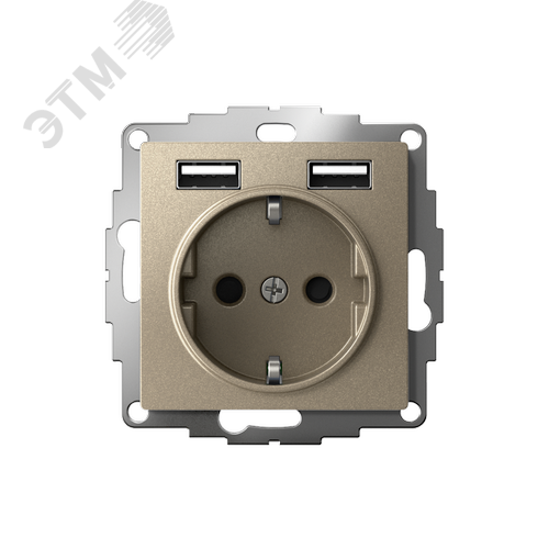 РОЗЕТКА ATLASDESIGN 16А c 2 USB A+A, 5В/2,4А, 2х5В/1,2А, механизм, ШАМПАНЬ - фото 2