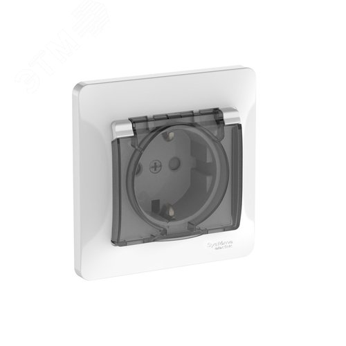 GLOSSA РОЗЕТКА с заземлением со шторками с крышкой, 16А, IP44, в сборе, быстрозажимные клеммы, БЕЛЫЙ - фото 1