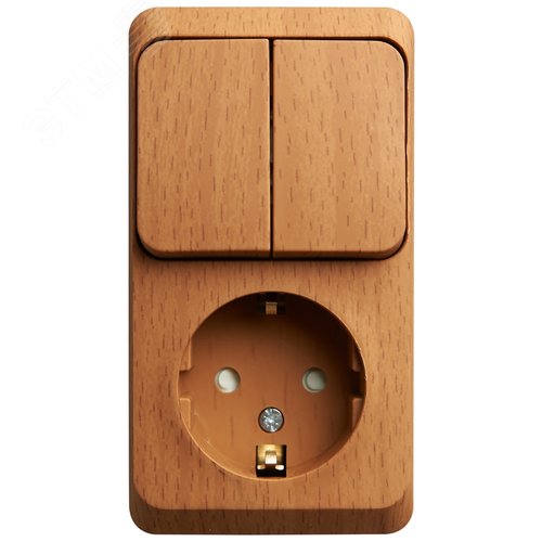 Изображение товара ЭТЮД блок открытой установки Розетка с зеземлением со шторками + Выключатель 2-клавиш., бук (шт)