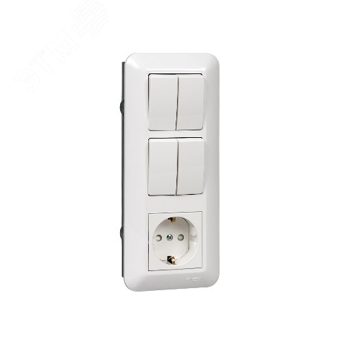 Прима С/У БЛОК: розетка с заземлением + выключатель двухклавишный + выключатель двухклавишный белый - фото 3