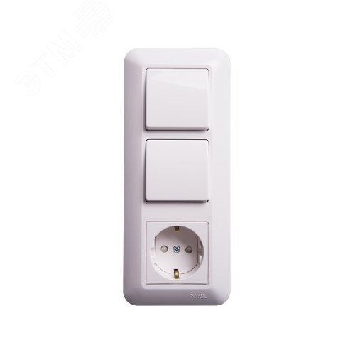 Прима С/У БЛОК: розетка с заземлением + выключатель одноклавишный + выключатель одноклавишный белый - фото 3