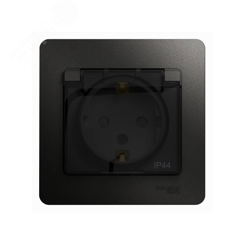 GLOSSA Розетка с заземлением со шторками с крышкой IP44 антрацит в сборе - фото 6