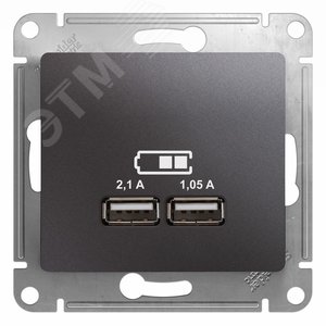 Розетка GLOSSA USB 5В/2100мА 2х5В/1050мА механизм графит