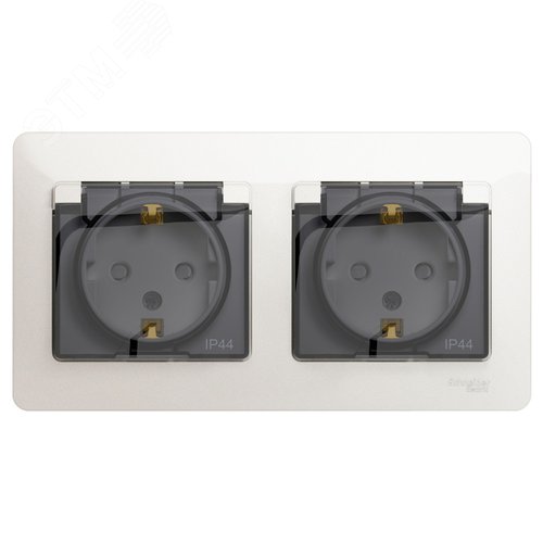 Розетка GLOSSA двойная с заземлением со шторками в сборе IP44 Перламутр - фото 3