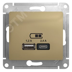 GLOSSA USB РОЗЕТКА A+С, 5В/2,4А, 2х5В/1,2 А, механизм, ТИТАН