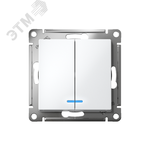 Выключатель двухклавишный ATLASDESIGN с подсветкой схема 5а 10АХ механизм белый - фото 2