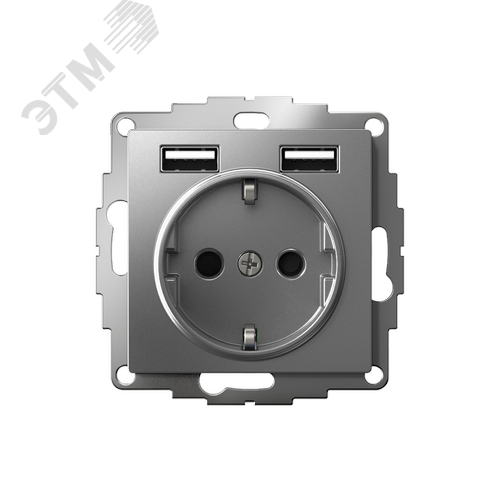 РОЗЕТКА ATLASDESIGN 16А c 2 USB A+A, 5В/2,4 А, 2х5В/1,2 А, механизм, СТАЛЬ - фото 2