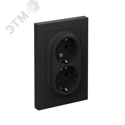 Изображение товара Розетка ATLASDESIGN двойная с заземлением со шторками 16А в сборе карбон (шт)