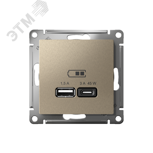 ATLASDESIGN USB РОЗЕТКА A + тип-C 45W высокоскор.заряд. QC,PD, механизм, ШАМПАНЬ - фото 2