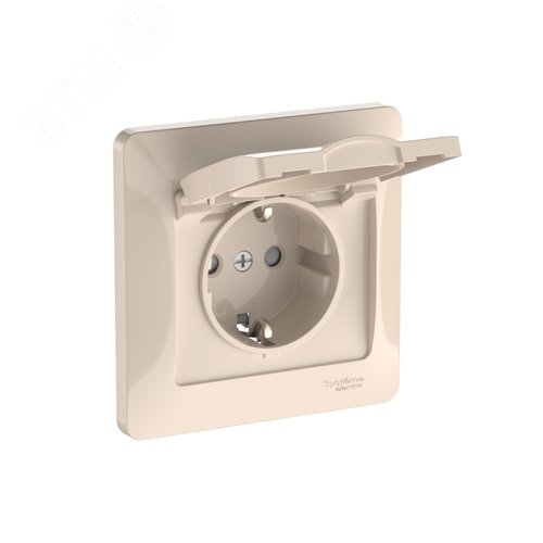 GLOSSA РОЗЕТКА с заземлением со шторками с крышкой, 16А, IP20, в сборе, быстрозажимные клеммы, БЕЖЕВЫЙ - фото 1