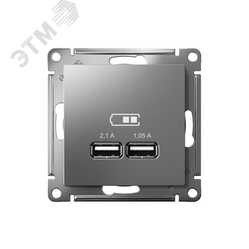 Розетка ATLASDESIGN USB 5В 1 порт x 2,1 А 2 порта х 1,05 А механизм сталь - фото 2