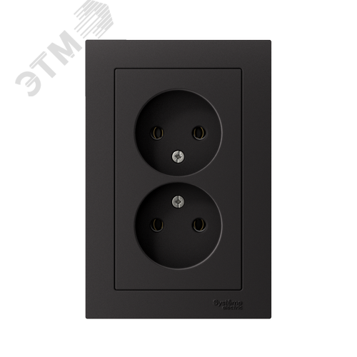 Розетка ATLASDESIGN двойная без заземления 16А в сборе карбон - фото 2