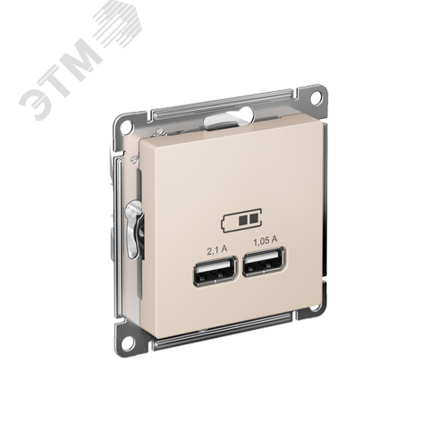 Изображение товара Розетка ATLASDESIGN USB 5В 1 порт x 2,1 А 2 порта х 1,05 А механизм бежевый (шт)