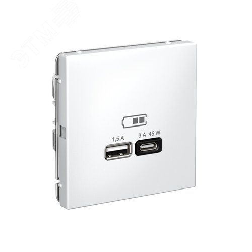 ARTGALLERY USB розетка A + тип-C 45Вт высокоскор.заряд. QC, PD, механизм, белый - фото 2
