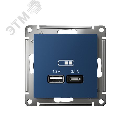 ATLASDESIGN USB РОЗЕТКА A+С, 5В/2,4А, 2х5В/1,2А, механизм, АКВАМАРИН - фото 2