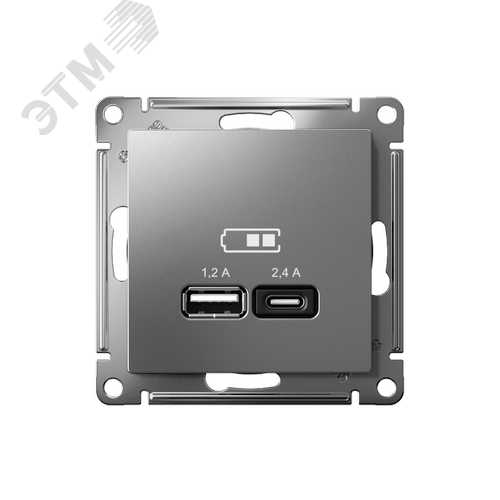 РОЗЕТКА USB ATLASDESIGN A+С, 5В/2,4 А, 2х5В/1,2 А, механизм, СТАЛЬ - фото 2