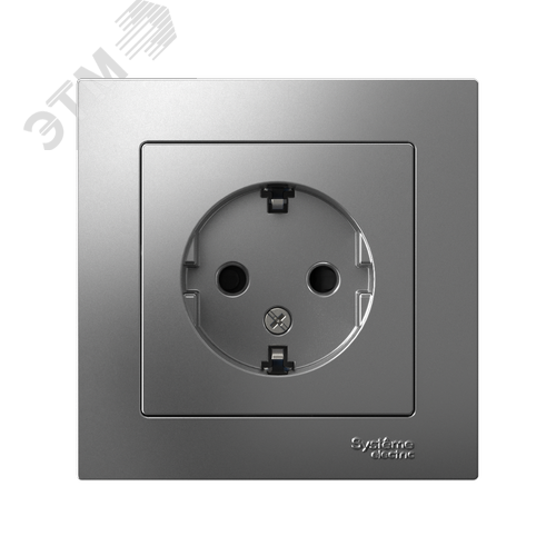 Розетка ATLASDESIGN с заземлением со шторками 16А в сборе сталь - фото 2