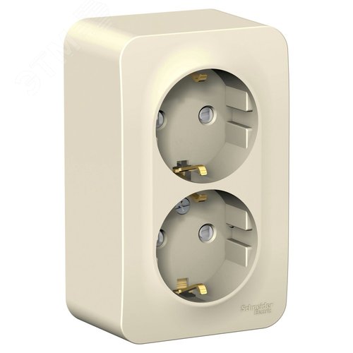 Розетка BLANCA наружная двойная, с заземлением, со шторками, с изолирующей пластиной, 16А, 250В, молочный - фото 1