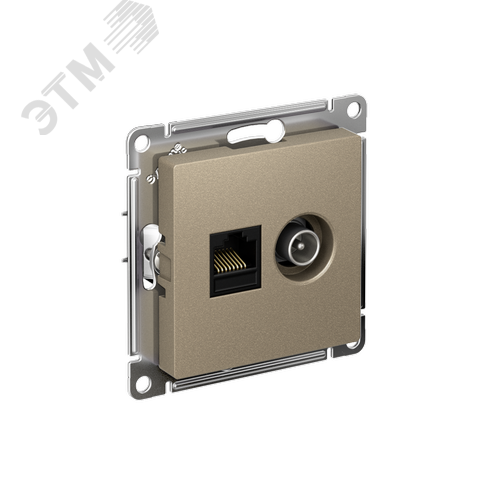 Розетка ATLASDESIGN двойная компьютерная+ТВ RJ45+TV категория 5E механизм шампань - фото 1