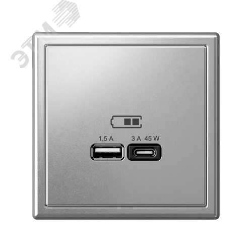 ARTGALLERY USB розетка A + тип-C 45Вт высокоскор.заряд. QC, PD, механизм, алюминий - фото 5