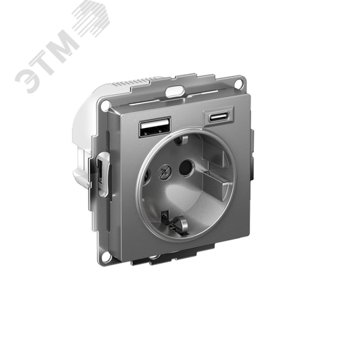 Изображение товара ATLASDESIGN РОЗЕТКА 16А c 2 USB A+C, 5В/2,4А/3,0А, 2х5В/1,5А, механизм, СТАЛЬ (шт)