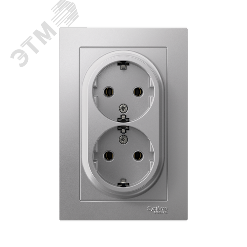 Розетка ATLASDESIGN двойная с заземлением 16А в сборе алюминий - фото 6