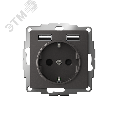 ATLASDESIGN РОЗЕТКА 16А с 2 USB A+A, 5В/2,4А, 2х5В/1,2А, механизм, БАЗАЛЬТ - фото 2