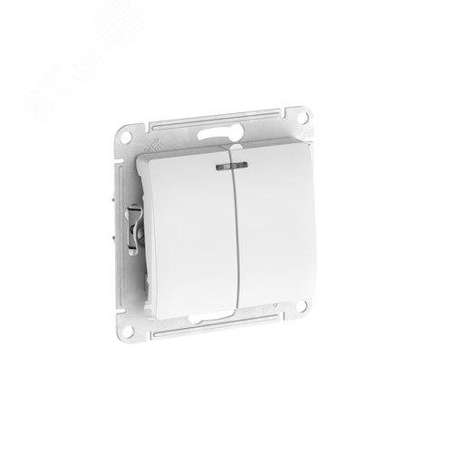 GLOSSA 2-клавишный ВЫКЛЮЧАТЕЛЬ с подсветкой, сх.5а, 10АХ, быстрозажимные клеммы, БЕЛЫЙ - фото 1