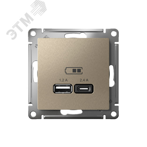 РОЗЕТКА USB ATLASDESIGN A+С, 5В/2,4А, 2х5В/1,2А, механизм, ШАМПАНЬ - фото 2