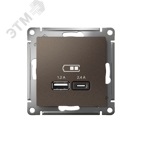 РОЗЕТКА USB ATLASDESIGN A+С, 5В/2,4А, 2х5В/1,2А, механизм, МОККО - фото 2