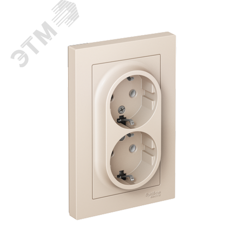 Розетка ATLASDESIGN двойная с заземлением 16А в сборе бежевый - фото 1