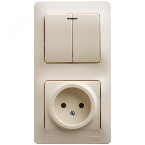 Изображение товара Блок: розетка + выключатель двухклавишный с подсветкой бежевый (шт)