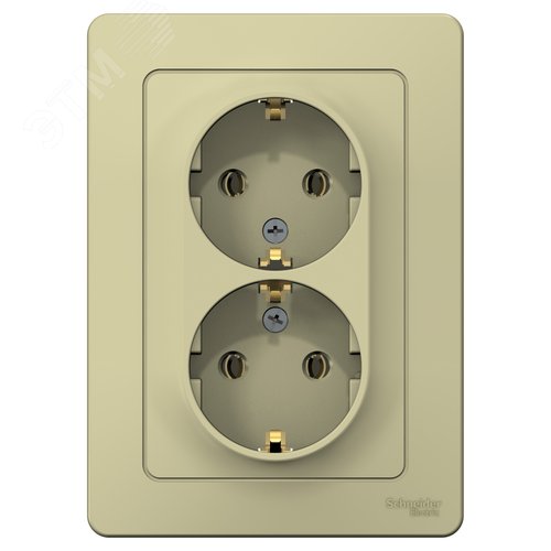 BLANCA С/У РОЗЕТКА двойная с заземлением без шторок, 16А, 250В, БЕЖЕВЫЙ - фото 3
