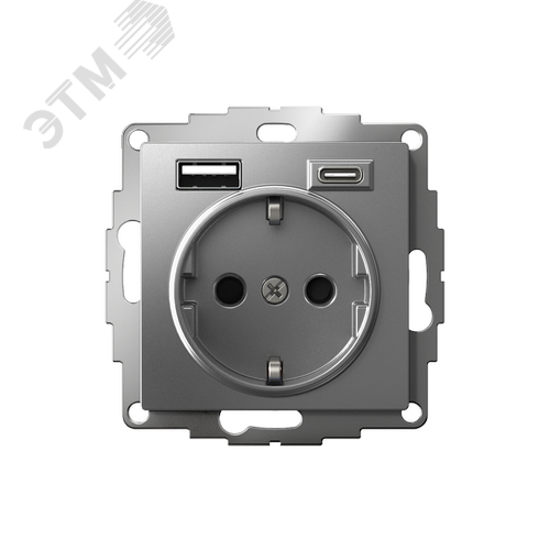 ATLASDESIGN РОЗЕТКА 16А c 2 USB A+C, 5В/2,4А/3,0А, 2х5В/1,5А, механизм, СТАЛЬ - фото 2