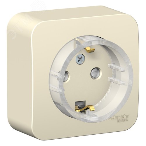 BLANCA Розетка наружная с заземление со шторками, (тонкая) с изолирующей пластиной 16А, 250В, молочный - фото 3