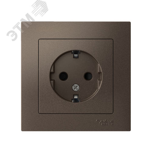 Розетка ATLASDESIGN с заземлением со шторками 16А в сборе мокко - фото 2