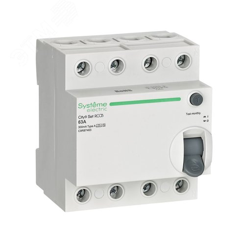 Изображение товара Выключатель дифференциального тока селективный (ВДТ/УЗО) 63А 4P 300мА A-S 400В City9 Set (шт)